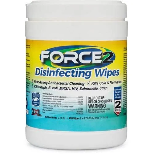 2XL Force2 Medical Grade Disinfecting Wipes, 220 Wipes/Canister, 6 Canisters/Case