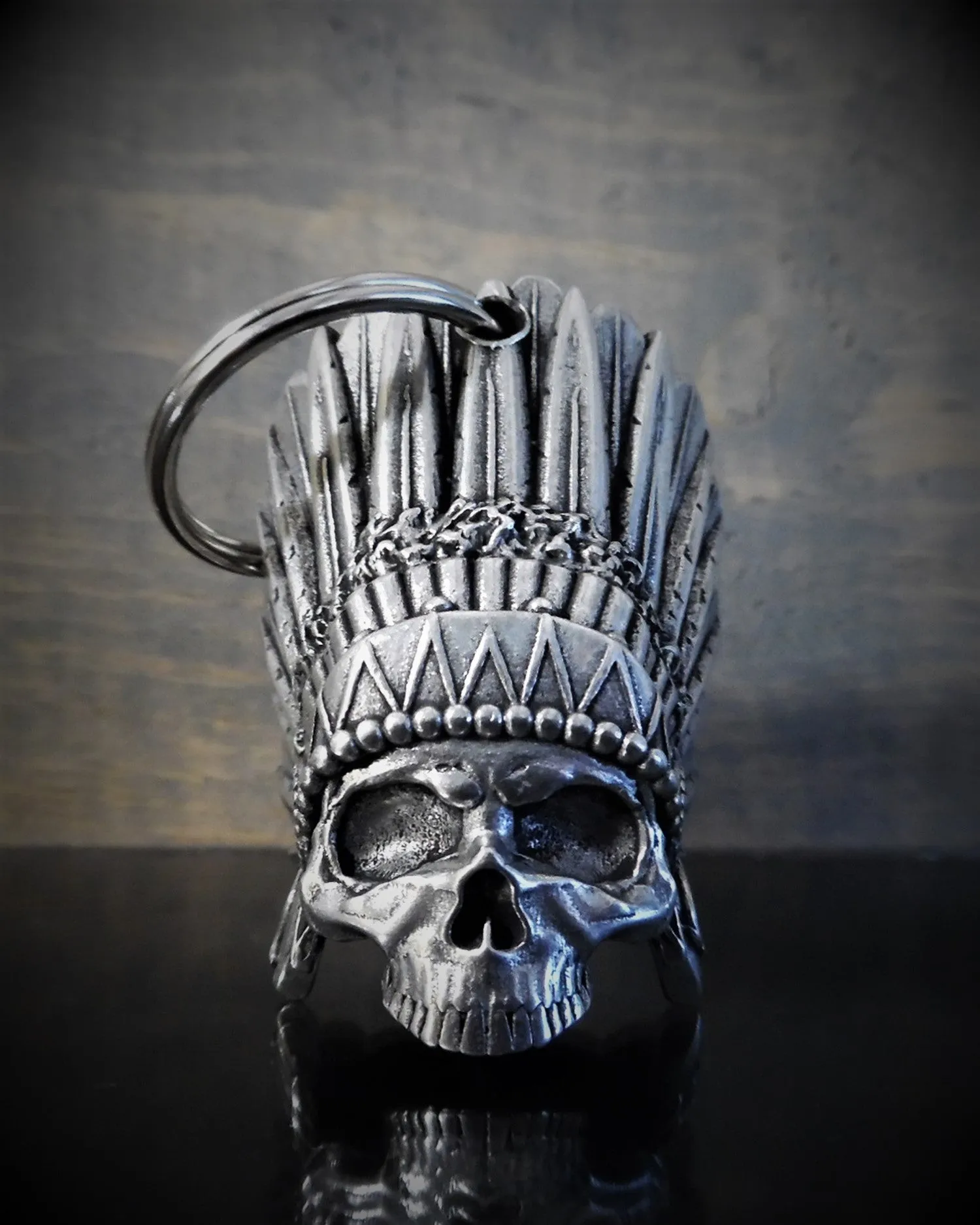3D Indian Chief Head Dress Skull Guardian Angel Bell