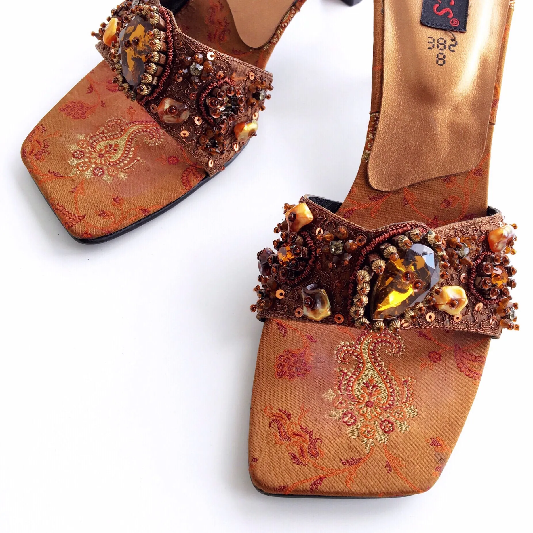90s Y2K 2000S Vintage diamante beads beaded sandal shoes with detailed heels