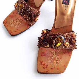 90s Y2K 2000S Vintage diamante beads beaded sandal shoes with detailed heels