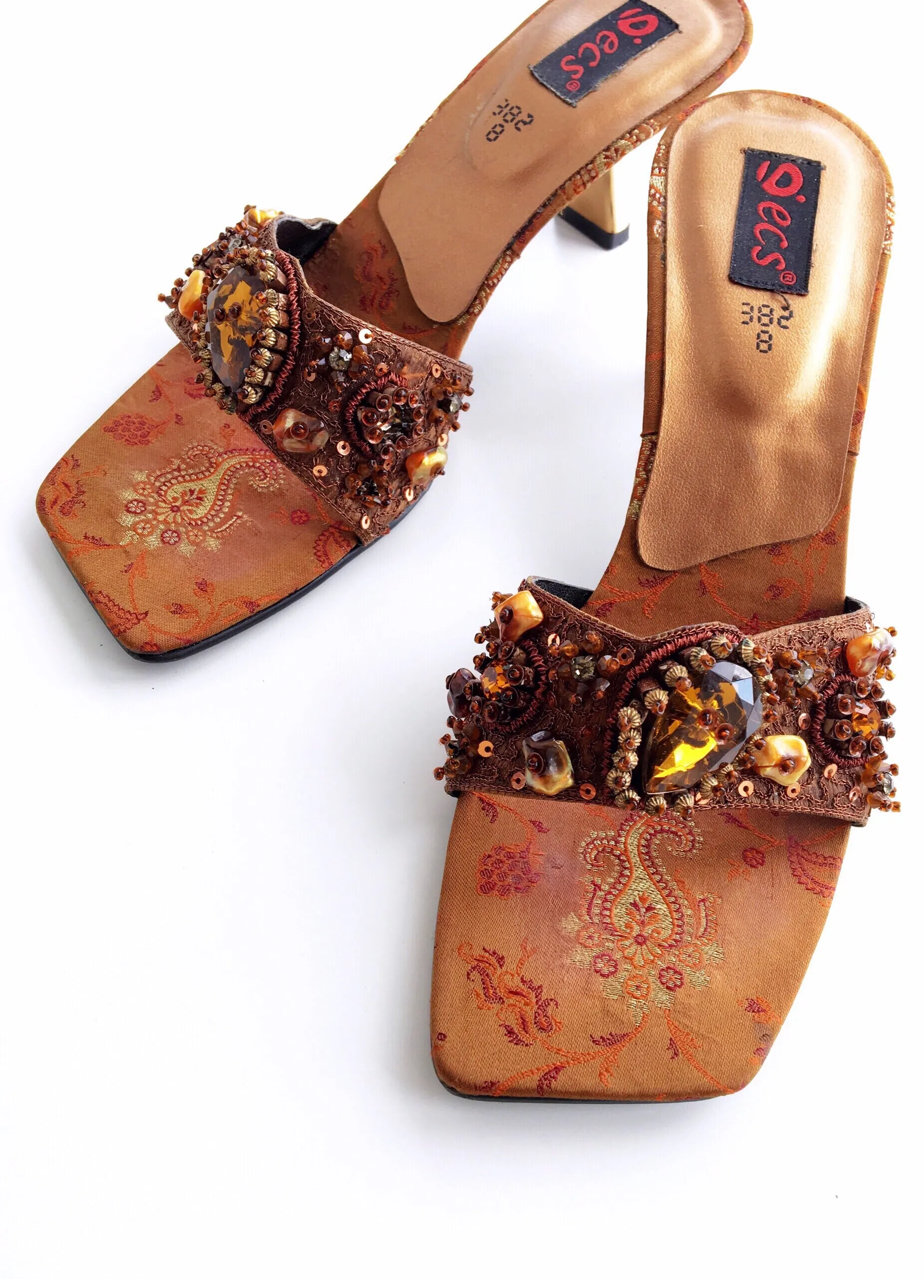 90s Y2K 2000S Vintage diamante beads beaded sandal shoes with detailed heels