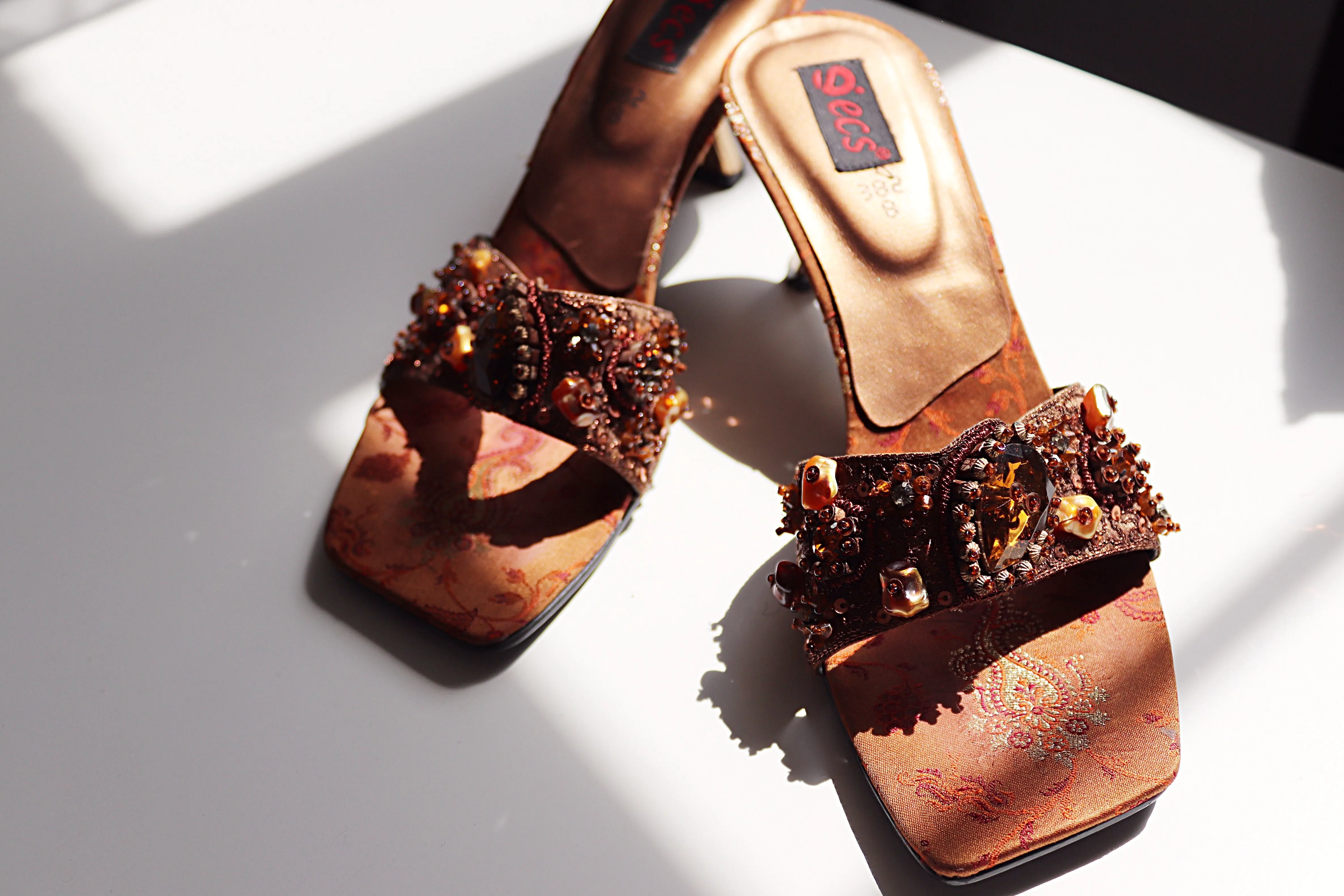 90s Y2K 2000S Vintage diamante beads beaded sandal shoes with detailed heels