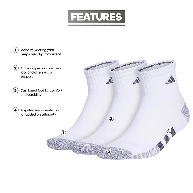 Adidas Men Cushioned Quarter Tennis Athletic Socks 3 Pack