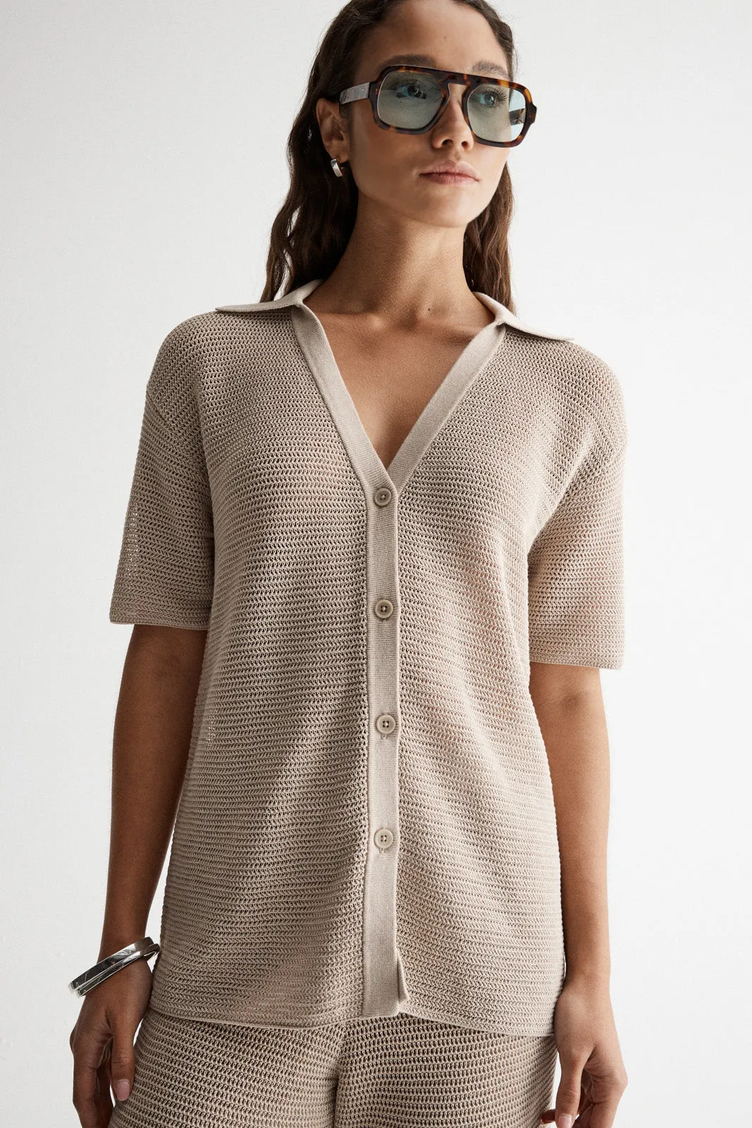 Aspen Crochet Shirt Taupe