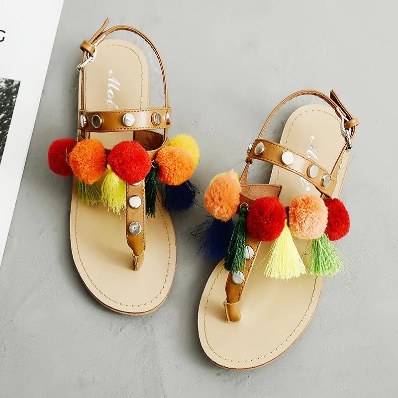 Bohemian Buckle Tassel Flat Sandals