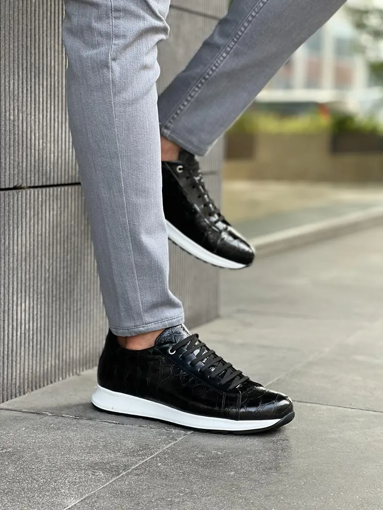 Bojoni Veneta Eva Sole Croc. Detailed Black Sneakers