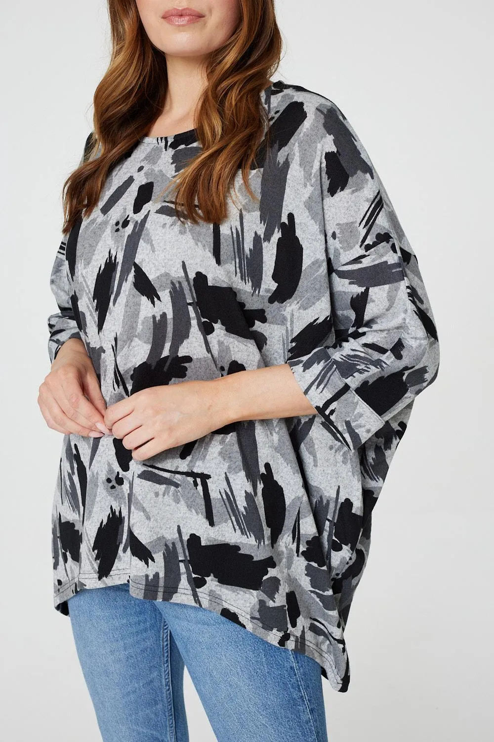 Brushstroke Print Oversized Top