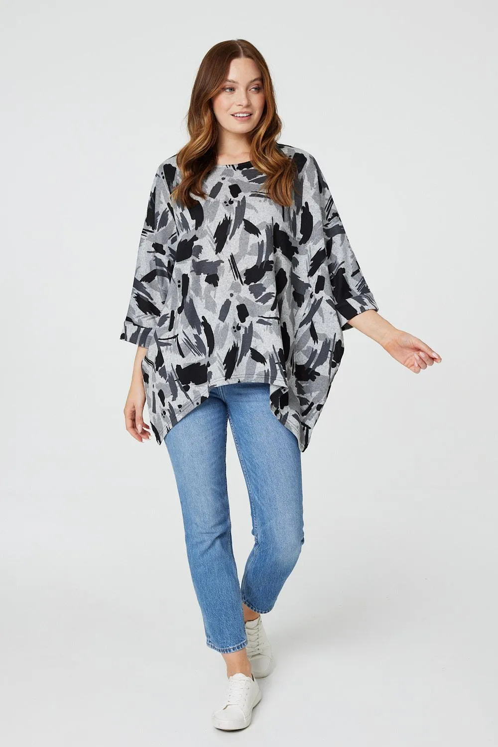 Brushstroke Print Oversized Top