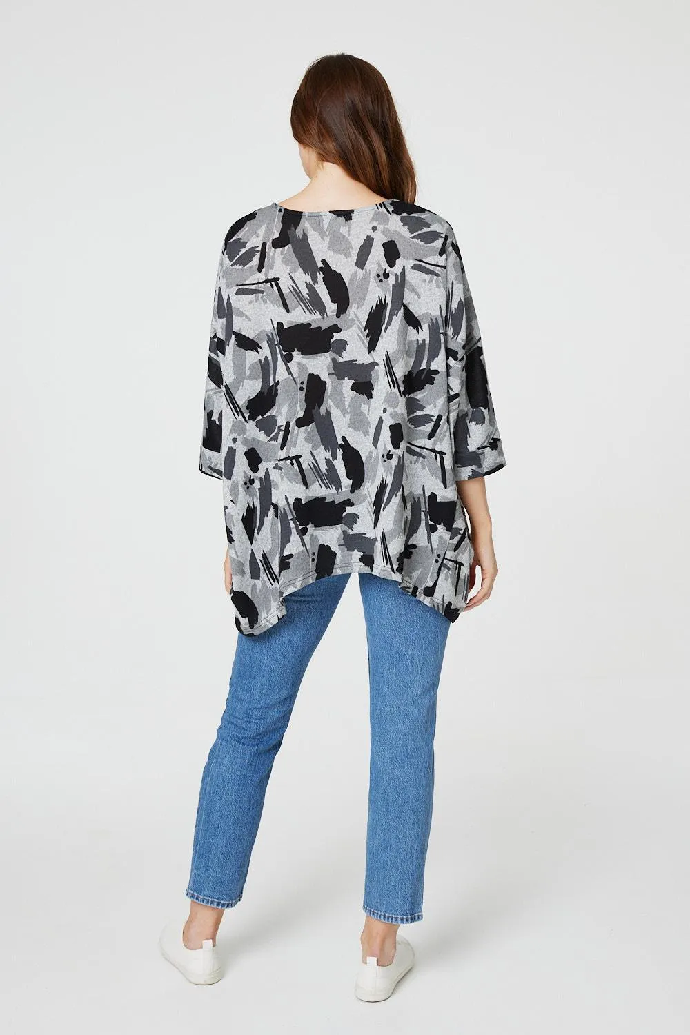 Brushstroke Print Oversized Top