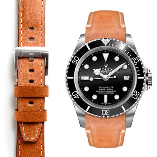 Curved End Leather Strap for Rolex Sea-Dweller with Tang Buckle