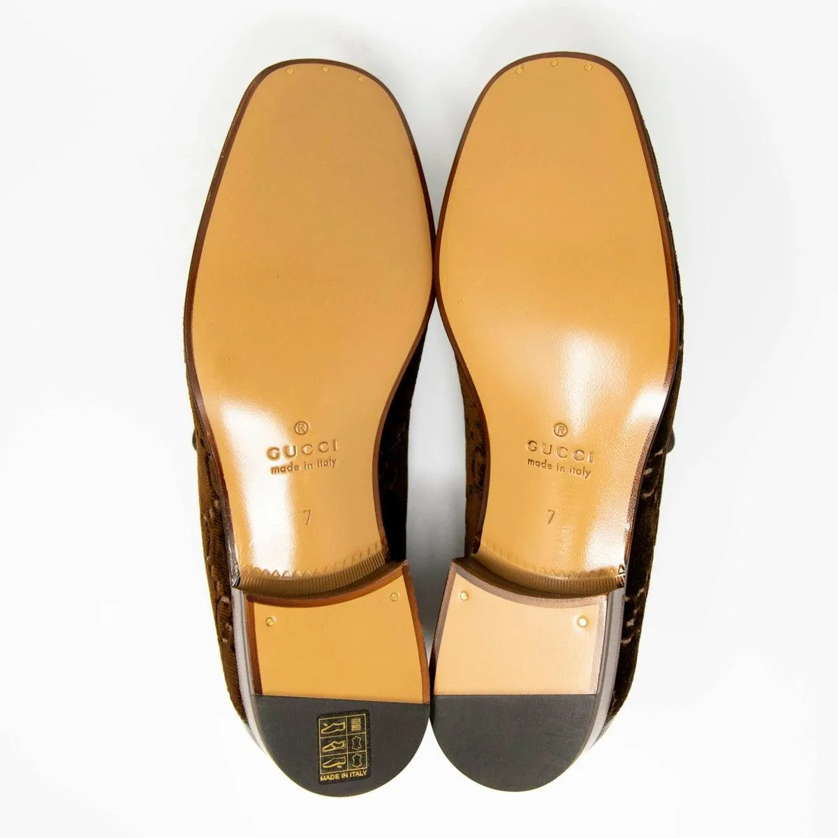 Gucci Brown Velvet GG Horsebit Loafers 7