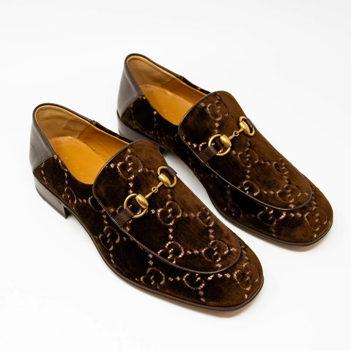 Gucci Brown Velvet GG Horsebit Loafers 7