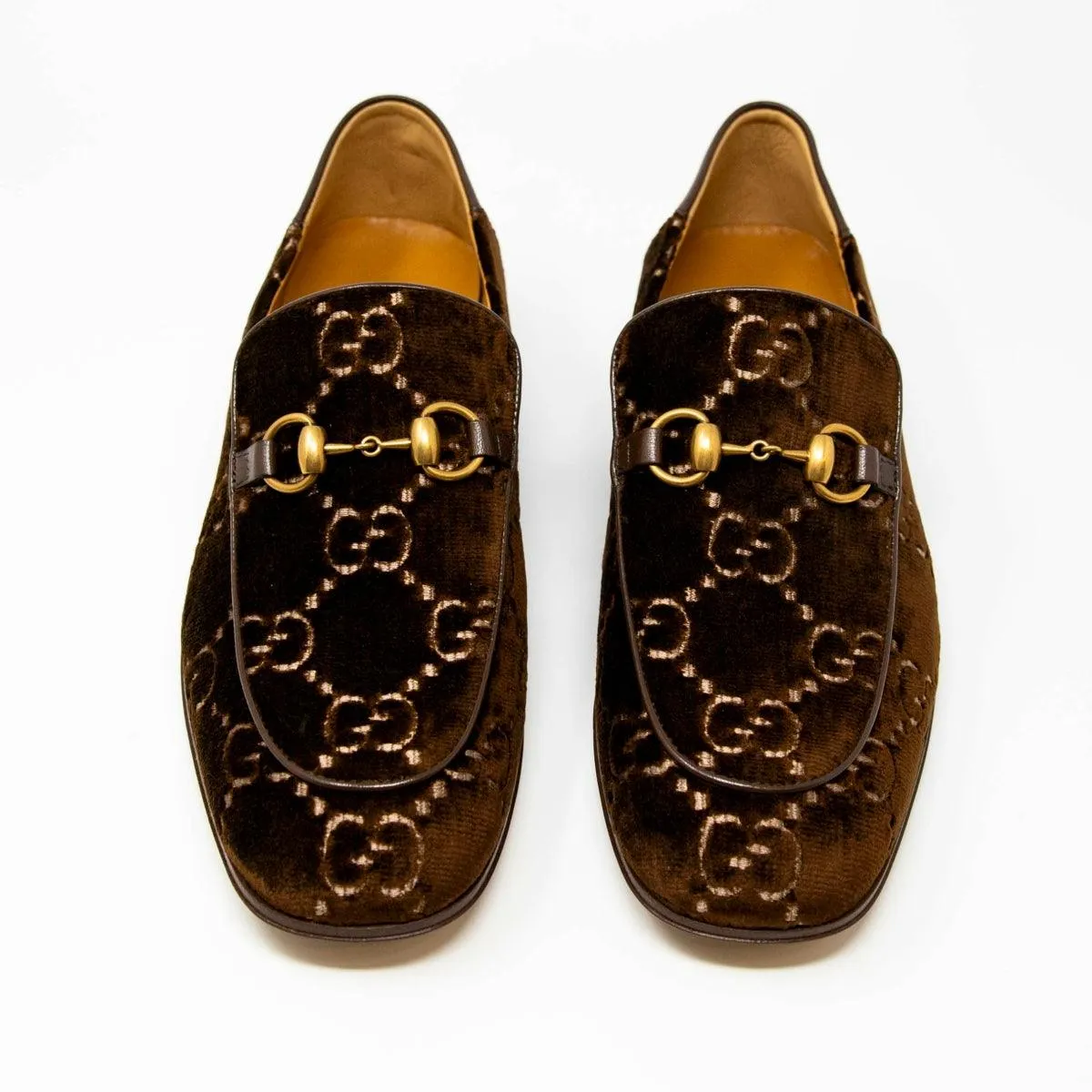Gucci Brown Velvet GG Horsebit Loafers 7