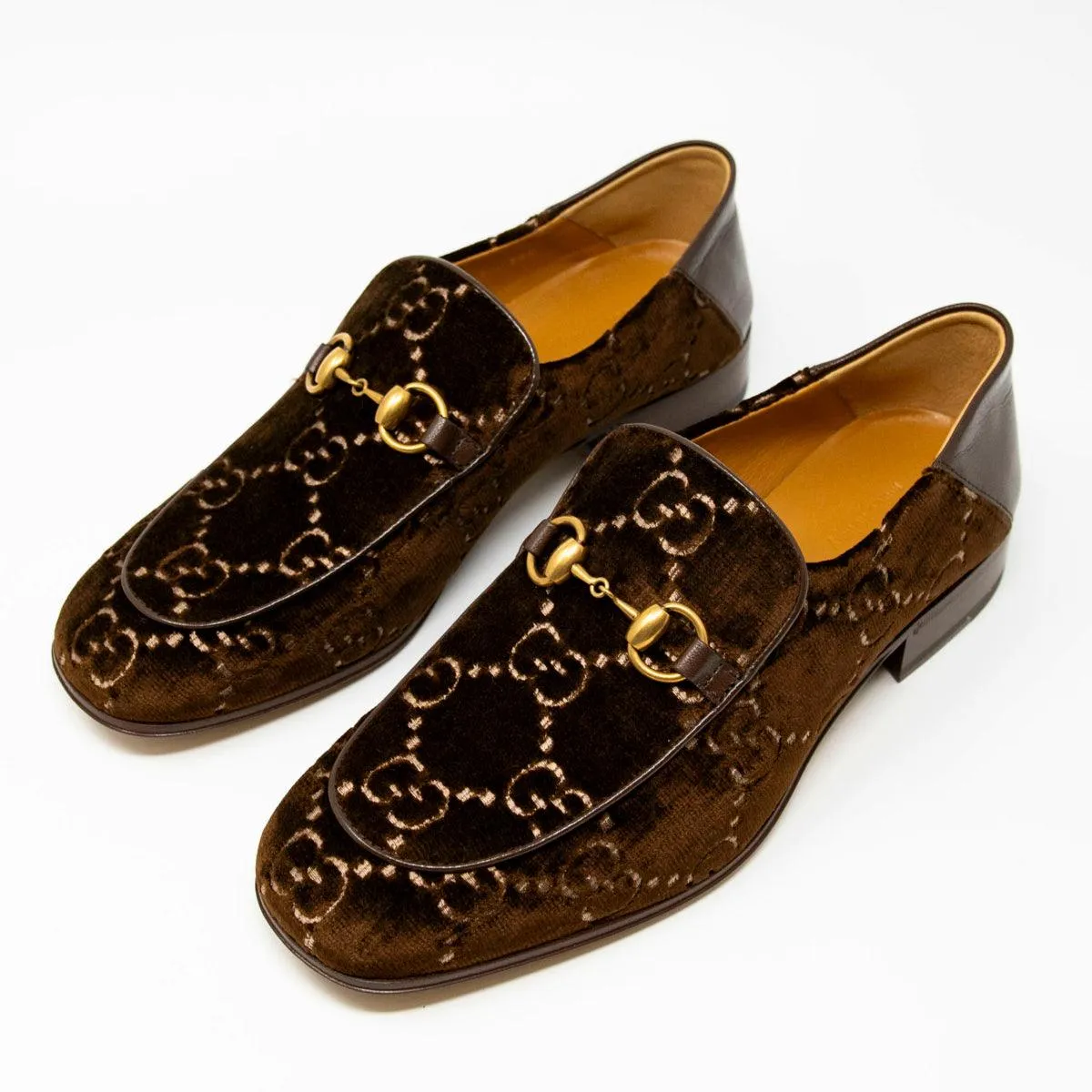 Gucci Brown Velvet GG Horsebit Loafers 7