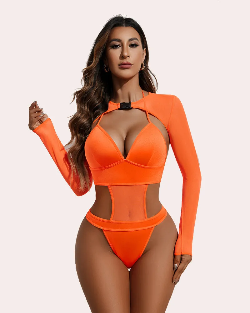Halloween Bodysuit Buckle Shrug Crop Top Set