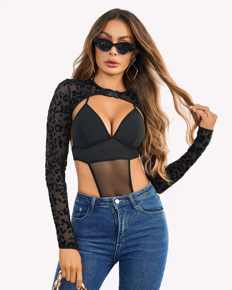 Halloween Bodysuit Buckle Shrug Crop Top Set