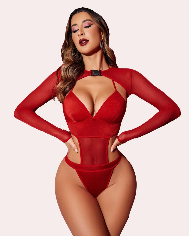 Halloween Bodysuit Buckle Shrug Crop Top Set