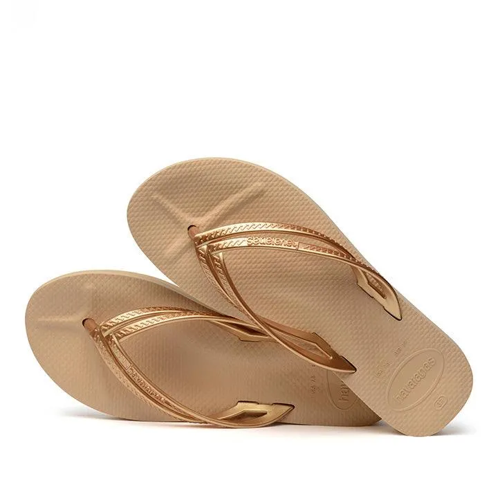 HAVAIANAS WEDGE GOLD DOUBLE BANDED