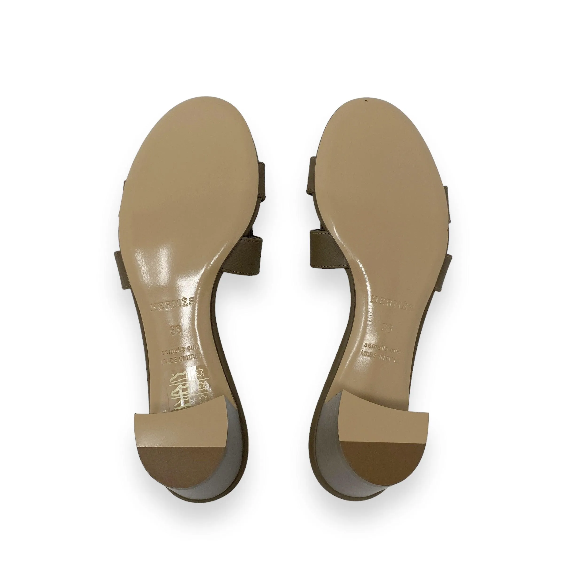 Hermes Etoupe Epsom Oasis Sandals 36