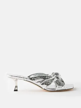 Knotted metallic-leather mules