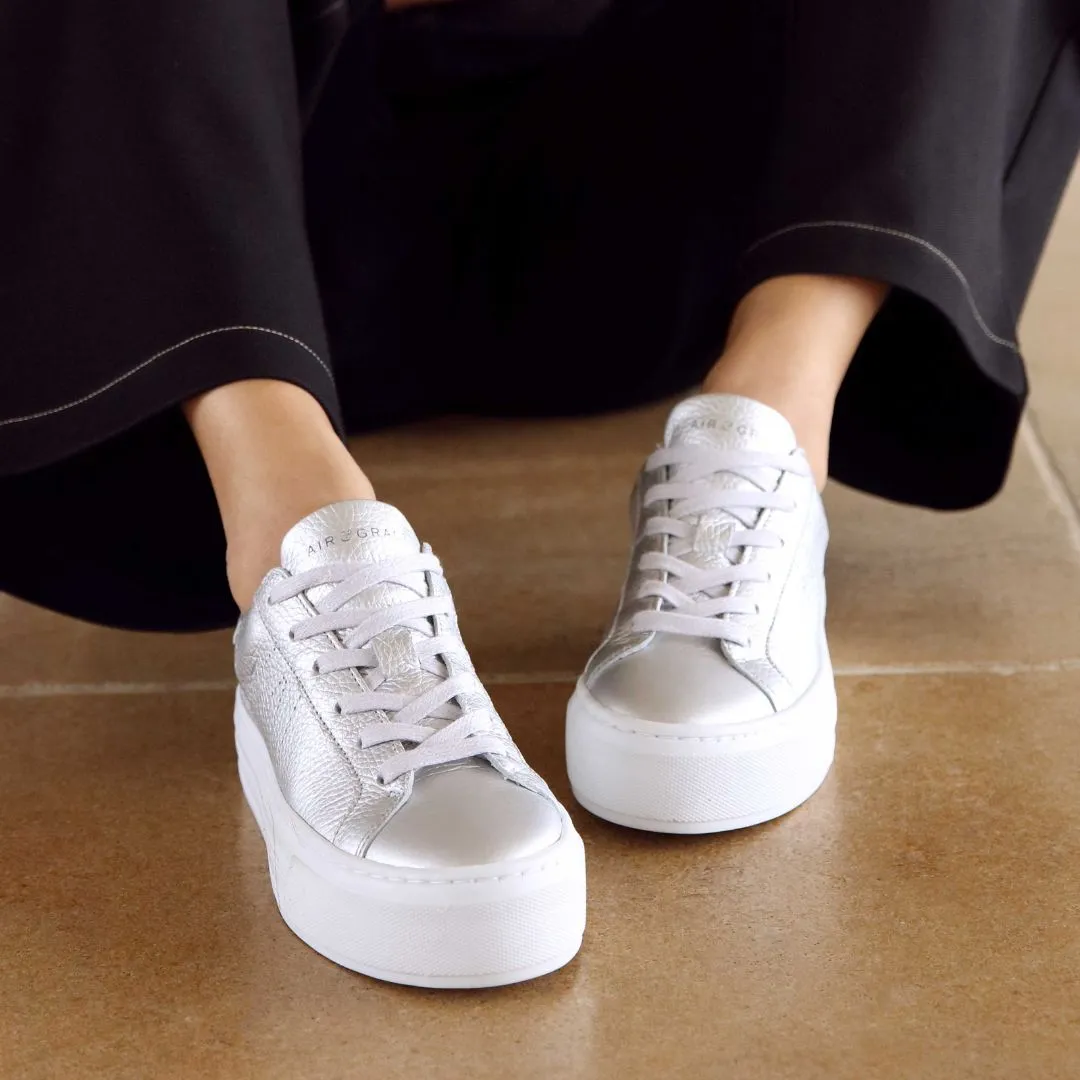 Sadie: Silver Metallic Platform Trainers